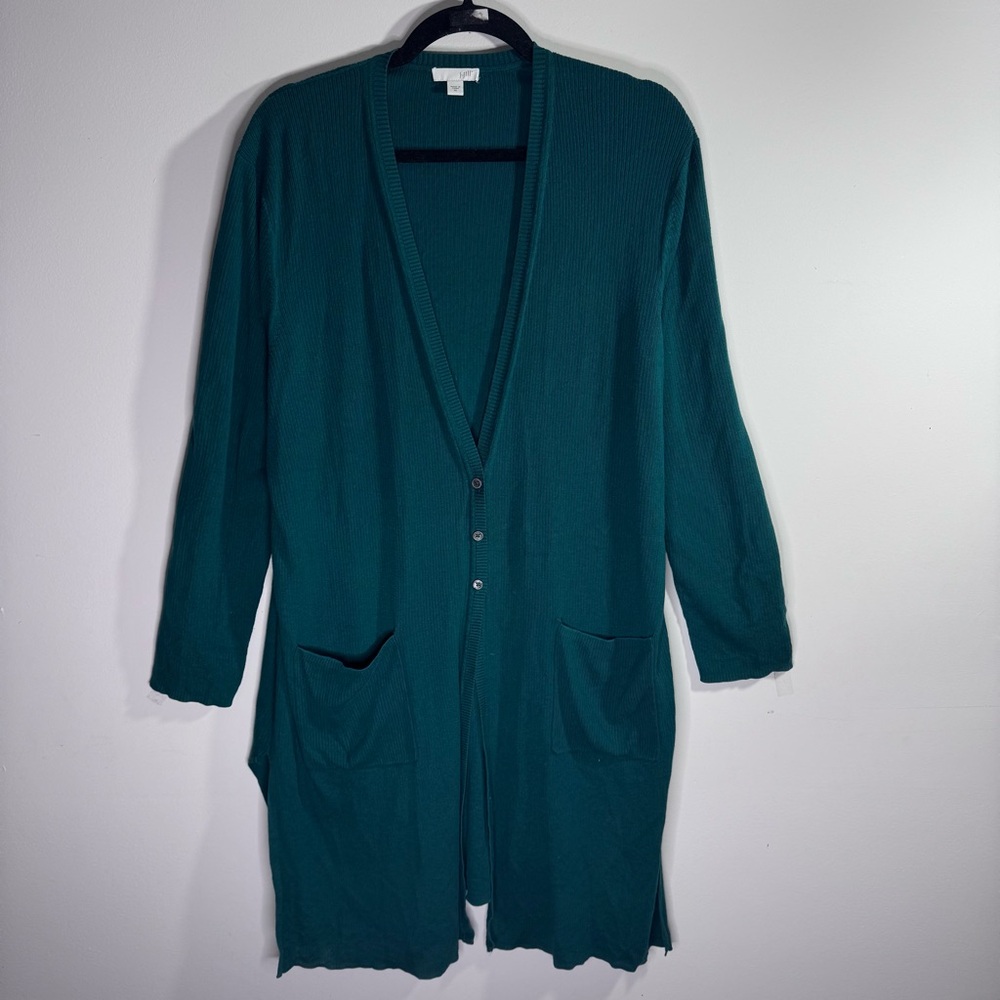 J. Jill Deep Teal Ribbed Button-Front Cardigan